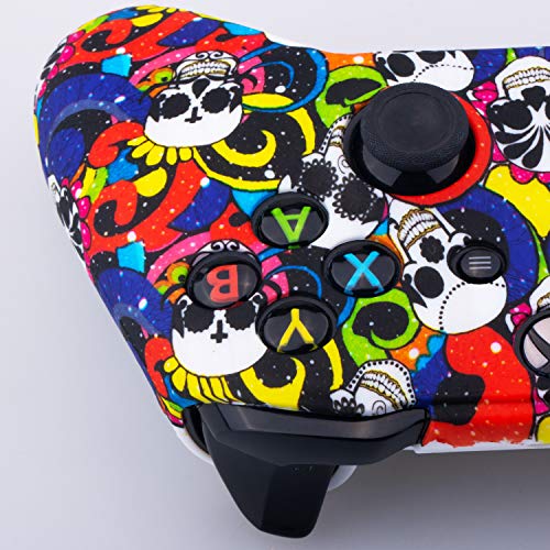 YoRHa Impresión Caucho de Silicona Funda Skin Case Carcasas Piel para Xbox One S/X Mando Controller x 1 (Maquillajes de Cráneos) Con Agarres para el Pulgar Thumb Grip x 10