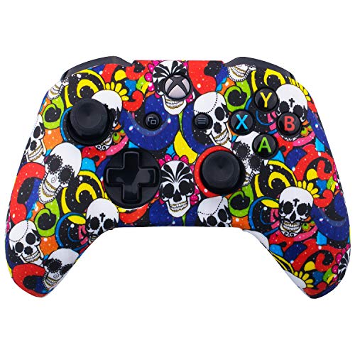 YoRHa Impresión Caucho de Silicona Funda Skin Case Carcasas Piel para Xbox One S/X Mando Controller x 1 (Maquillajes de Cráneos) Con Agarres para el Pulgar Thumb Grip x 10