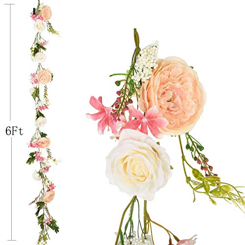 YQing Guirnalda de Flores de peonía Artificial,183cm Floral Guirnalda con Flores de peonía Mixtas y Hojas Verdes para la Boda Mesa de Comedor Decoración de Fiesta en casa