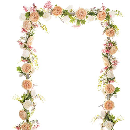 YQing Guirnalda de Flores de peonía Artificial,183cm Floral Guirnalda con Flores de peonía Mixtas y Hojas Verdes para la Boda Mesa de Comedor Decoración de Fiesta en casa