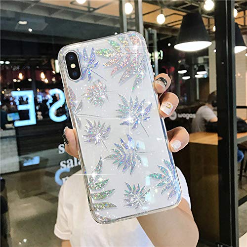 YSIMEE Compatible con Fundas iPhone XS MAX Estuches,Brilla Glitter Brillante Lentejuela Hoja Arce Moda TPU Transparente Puro Silicona Ultradelgada Concha Goma Case,Hoja Arce Grande
