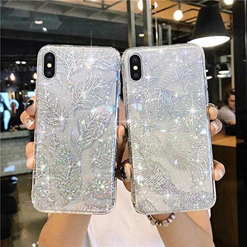 YSIMEE Compatible con Fundas iPhone XS MAX Estuches,Brilla Glitter Brillante Lentejuela Hoja Arce Moda TPU Transparente Puro Silicona Ultradelgada Concha Goma Case,Hoja Arce Grande