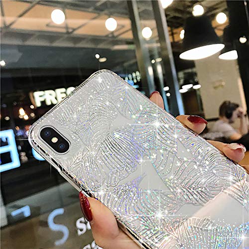 YSIMEE Compatible con Fundas iPhone XS MAX Estuches,Brilla Glitter Brillante Lentejuela Hoja Arce Moda TPU Transparente Puro Silicona Ultradelgada Concha Goma Case,Hoja Arce Grande
