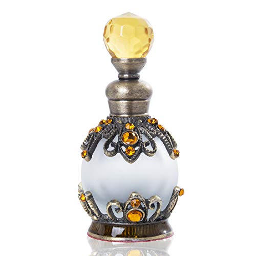 YU FENG - Frasco de Perfume (15 ml), diseño Retro, con Brillantes, rellenable, Color Blanco