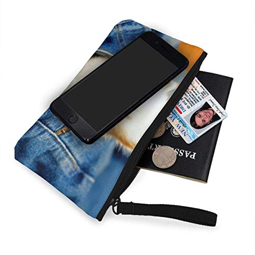 Yuanmeiju Animal Cat Jeans Gatito Blanco Lindo Lona Cambio Monedero Monedero Bolsa Bolsa Cremallera Titular Monedero Correa de muñeca Maquillaje Estuche de lápices Personalizado