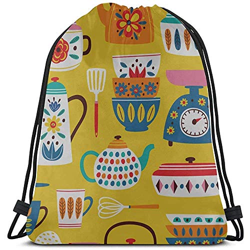 Yuanmeiju Saco de Gimnasia con cordón,Bolsa de cordón para Dibujar,Beautiful Retro Cute Kettle Flowers Camp String Pull Bag Sport Gym Bag For Girls Trash Bags Sport For Travel,Outdoor,Gym