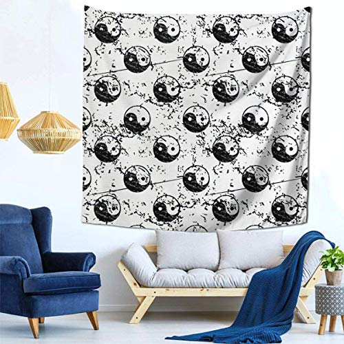 Yuanmeiju Tapices de Moda para Colgar en la Pared, tapices de Interior acogedores, Manta Decorativa para el hogar, 59 X 59 Pulgadas, Grunge, Monocromo, Oriental, Yin y Yang