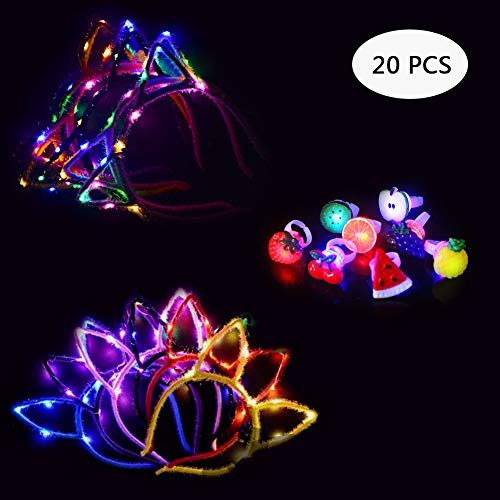 Yuccer Diadema Orejas de Gato luz LED Diadema Headwear Decoración Accesorio Mujeres Niñas Halloween Fiesta Luminosos Juguetes Neón Party Favors 20 Pcs (Color Aleatorio)