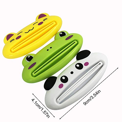 YuCool - Dispensador de exprimidor de tubo de pasta de dientes, 10 unidades de dibujos animados de plástico para pasta de dientes para baño, panda, cerdo, rana, oso y gato