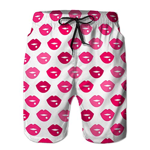 Yuerb Bañador de Playa de Secado rápido para Hombre, Pantalones Cortos de Playa, Lindo y Divertido, Labios Rosados, Besos, Patrones sin Fisuras