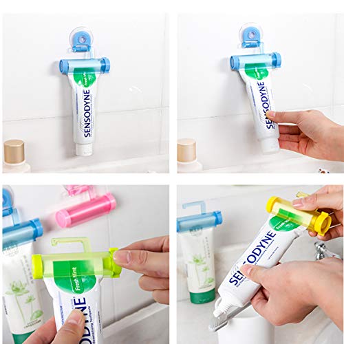 Yueser Exprimidor De Crema Dental, 10 Piezas Creativa Plástico Tubo Rodante Dispensador De Crema Dental Reutilizable Baño Sucker Titular de la suspensión Gadget(5 Colors)