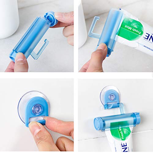 Yueser Exprimidor De Crema Dental, 10 Piezas Creativa Plástico Tubo Rodante Dispensador De Crema Dental Reutilizable Baño Sucker Titular de la suspensión Gadget(5 Colors)