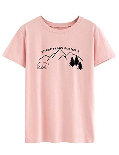 YUHX There's No Planet B Camisetas de Mujer Osa Montañas Arboles Estampado gráfico Camiseta de Manga Corta Tops