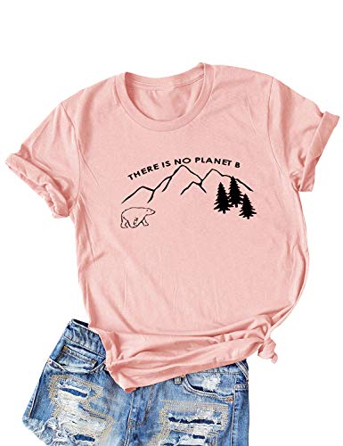 YUHX There's No Planet B Camisetas de Mujer Osa Montañas Arboles Estampado gráfico Camiseta de Manga Corta Tops