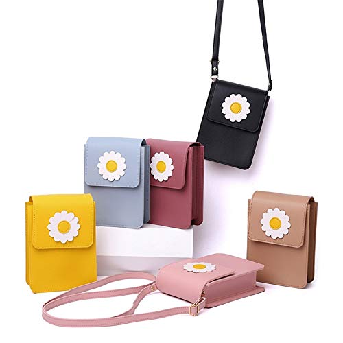 YuJian12 Billetera de Mujer PU Bolsa de teléfono móvil Hombro Oblicuo Bolsa de cosméticos Sun Flower Multicolor Cremallera Bolsa de la Moneda (Color : Black)