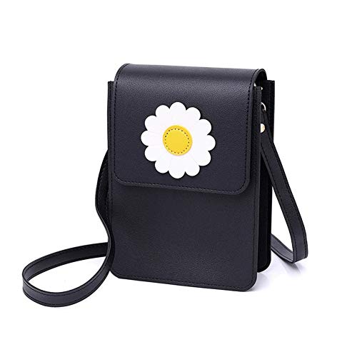 YuJian12 Billetera de Mujer PU Bolsa de teléfono móvil Hombro Oblicuo Bolsa de cosméticos Sun Flower Multicolor Cremallera Bolsa de la Moneda (Color : Black)