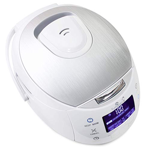 Yum Asia Olla arrocera Sakura con Cuenco de cerámica y lógica difusa Micom, 6 Funciones de cocción de arroz, 6 Funciones de multicocina, Pantalla LED Motouch (1.5l) 220-240V UK/EU (Blanco y Plata)
