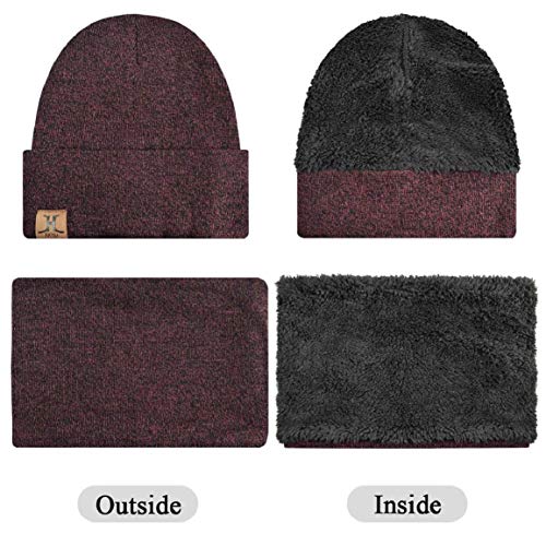 Yuson Girl Set de Bufanda, Conjunto de Guantes de Punto BufaSombrero de Invierno Gorras Con Bufanda y Gorros de punto Sombreros de Suave Encantador Invierno de Guantes (Rojo Oscuro)