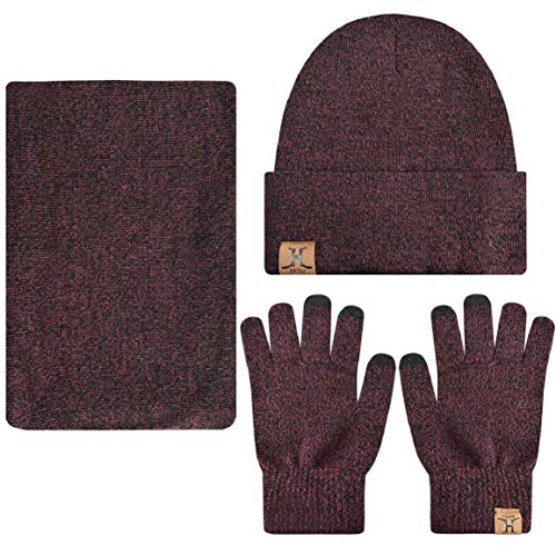 Yuson Girl Set de Bufanda, Conjunto de Guantes de Punto BufaSombrero de Invierno Gorras Con Bufanda y Gorros de punto Sombreros de Suave Encantador Invierno de Guantes (Rojo Oscuro)