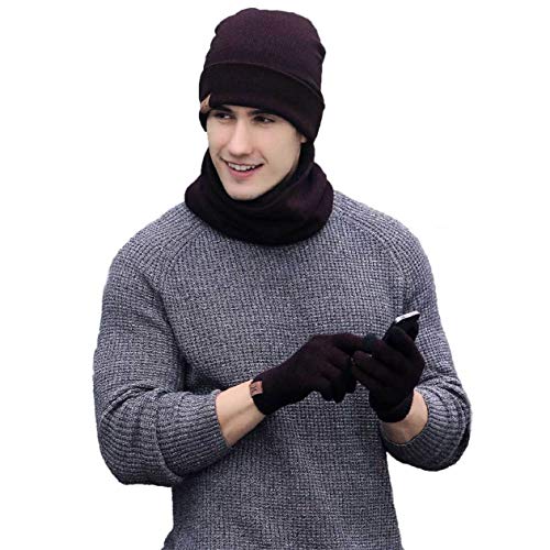 Yuson Girl Set de Bufanda, Conjunto de Guantes de Punto BufaSombrero de Invierno Gorras Con Bufanda y Gorros de punto Sombreros de Suave Encantador Invierno de Guantes (Rojo Oscuro)