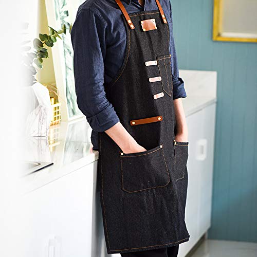 YXDZ Delantal De Mezclilla Cafe Jardinero Hornear Leche Té Manicura Tienda Barbero Pintura Honda Ropa De Trabajo Negro 78 * 55Cm