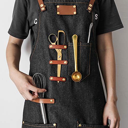 YXDZ Delantal De Mezclilla Cafe Jardinero Hornear Leche Té Manicura Tienda Barbero Pintura Honda Ropa De Trabajo Negro 78 * 55Cm