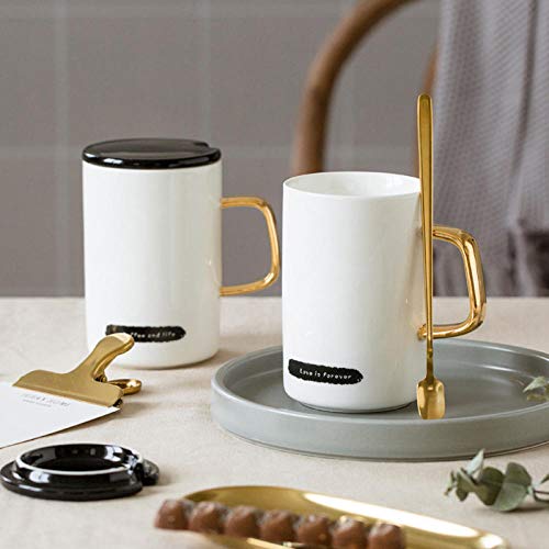 YXYLQ Tazas De Cerámica con Tapa Cuchara De Color Dorado Taza Moring Creativa con Mango De Color Glod Leche Café Té Tazas De Porcelana 400 Ml Sh368-Have_A_Good_Time
