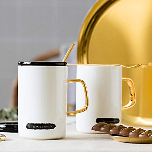 YXYLQ Tazas De Cerámica con Tapa Cuchara De Color Dorado Taza Moring Creativa con Mango De Color Glod Leche Café Té Tazas De Porcelana 400 Ml Sh368-Have_A_Good_Time