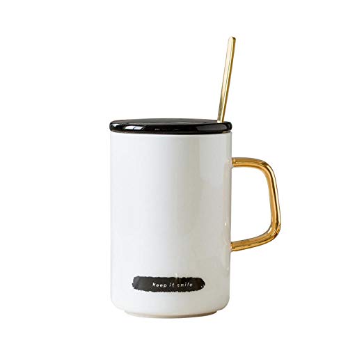 YXYLQ Tazas De Cerámica con Tapa Cuchara De Color Dorado Taza Moring Creativa con Mango De Color Glod Leche Café Té Tazas De Porcelana 400 Ml Sh368-Have_A_Good_Time