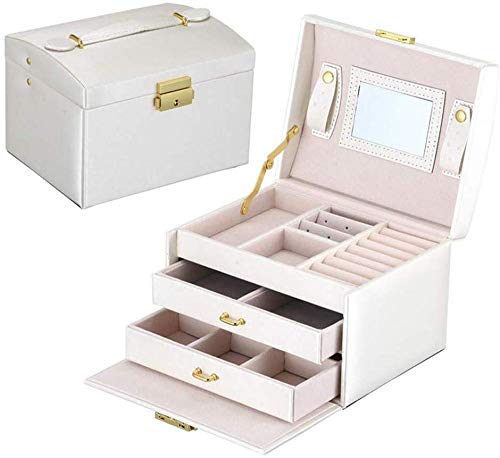 YYANG Joyero Organizador De Joyas Estuche De Joyería con Cerradura con Espejo Estuche De Viaje Portátil para Anillos Pendientes Collares Regalo,Black