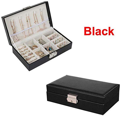 YYANG Joyero para Mujeres Organizador De Joyas con Cerradura para Pendientes Pulseras Anillos Estuches para Joyas De Cuero De PU,Black
