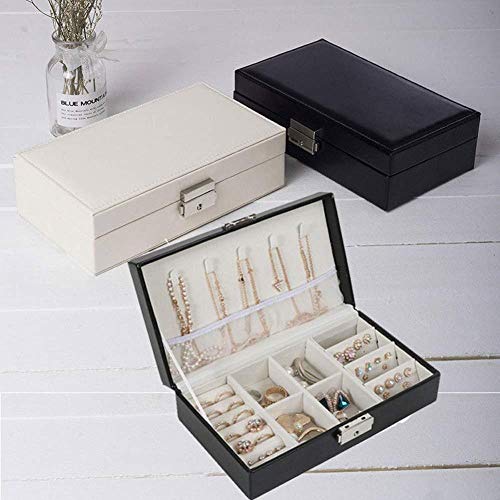 YYANG Joyero para Mujeres Organizador De Joyas con Cerradura para Pendientes Pulseras Anillos Estuches para Joyas De Cuero De PU,Black