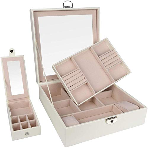 YYANG Organizador De Joyero Estuche De Cuero De Viaje De Cuero De PU Caja De Almacenamiento con Cerradura Regalo para Mujer,Red