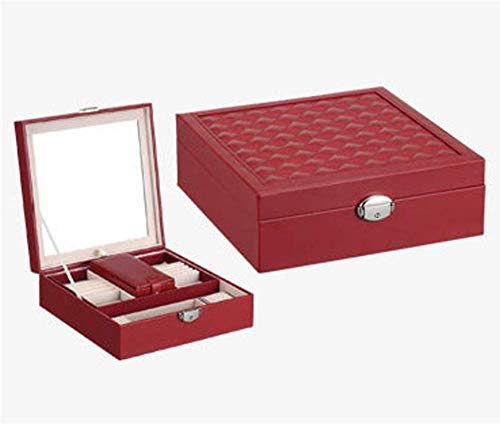 YYANG Organizador De Joyero Estuche De Cuero De Viaje De Cuero De PU Caja De Almacenamiento con Cerradura Regalo para Mujer,Red