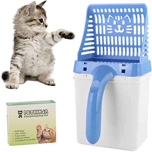YYDZ 2 en una camada Herramienta de Limpieza útil 1 Gato con el Compartimiento y Basura con una Bolsa de Basura, for la Limpieza de la Arena for Gatos (Color : Blue)