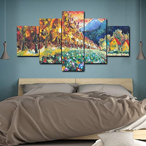 YYJHMK Sin marco Aldea rural Camino Montaje Paisaje Arte Pintura al óleo Lienzo Impresiones de la foto para la cama Sala de estar Decoración para el hogar Imagen 40x60 40x80 40x100cm