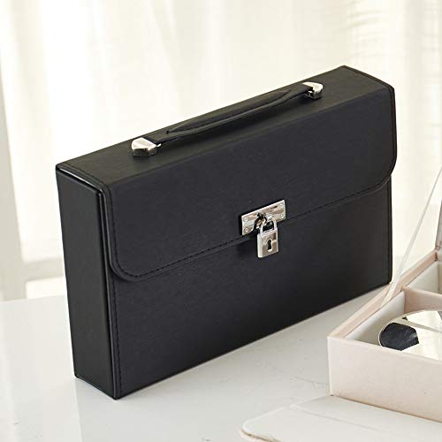 Zacheril Caja De Almacenamiento De Cosméticos Caja de Joyas portátil Corea con Caja de Joyas Simple Pendientes Pendientes Joyas de Mano Caja de Almacenamiento Cerradura Regalo de Boda (Color : Negro)