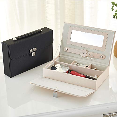 Zacheril Caja De Almacenamiento De Cosméticos Caja de Joyas portátil Corea con Caja de Joyas Simple Pendientes Pendientes Joyas de Mano Caja de Almacenamiento Cerradura Regalo de Boda (Color : Negro)