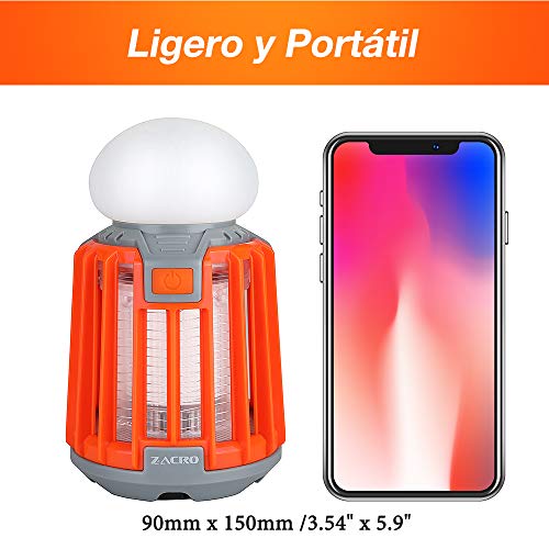 Zacro 2 en 1 Lámpara Antimosquitos IPX6 Impermeable,2000mAh Lámpara Camping, Lámpara LED Portátil Electrico Recargable para Patios, Jardin, Exterior, Acampada