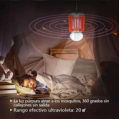 Zacro 2 en 1 Lámpara Antimosquitos IPX6 Impermeable,2000mAh Lámpara Camping, Lámpara LED Portátil Electrico Recargable para Patios, Jardin, Exterior, Acampada