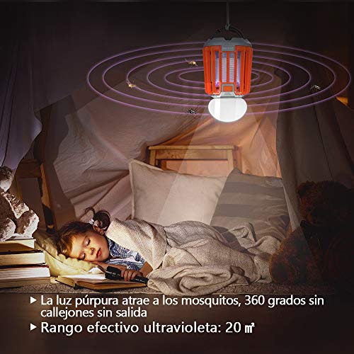 Zacro 2 en 1 Lámpara Antimosquitos IPX6 Impermeable,2000mAh Lámpara Camping, Lámpara LED Portátil Electrico Recargable para Patios, Jardin, Exterior, Acampada