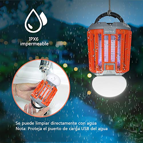 Zacro 2 en 1 Lámpara Antimosquitos IPX6 Impermeable,2000mAh Lámpara Camping, Lámpara LED Portátil Electrico Recargable para Patios, Jardin, Exterior, Acampada