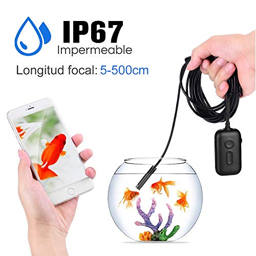 Zacro 5m Endoscopio Inalámbrico Inspección 8 LED,3 Zooms 2M Pixel Endoscopio Camara Impermeable IP67 para iOS, Android,Smartphones,Tableta