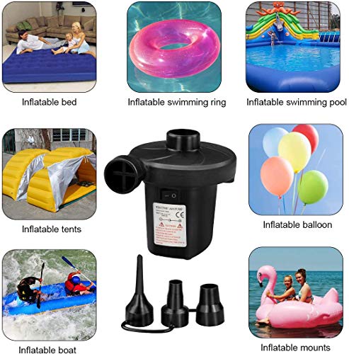 Zaeel Hinchador eléctrico, Bombas de Aire Eléctrica[DC12V/AC240V] Deflación Automática y Bombeo Rápido, con 3 Hinchar y Deshinchar Accesorios, para Juguetes Hinchable Viaje a Familia