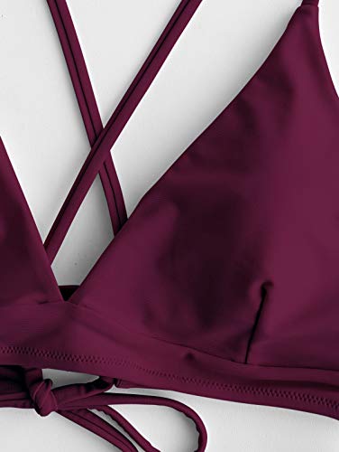 ZAFUL - Bikini para mujer con tirantes de espaguetis push up, cruz, floral rojo S