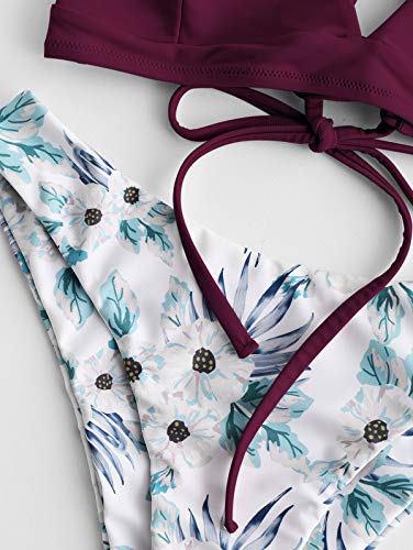 ZAFUL - Bikini para mujer con tirantes de espaguetis push up, cruz, floral rojo S