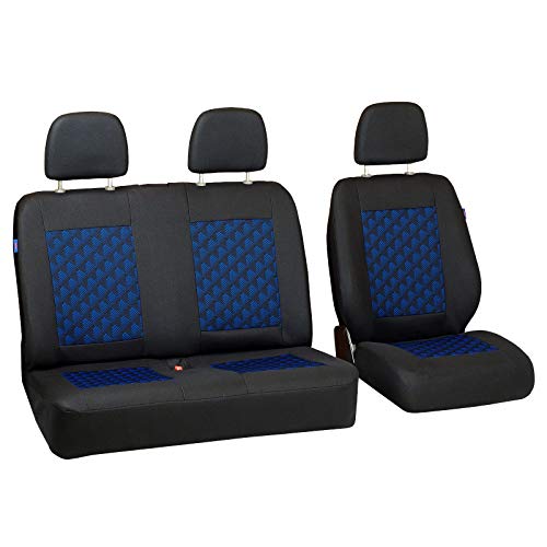 Zakschneider Fundas De Asiento para Mercedes Vito Cargo - Conjunto De Fundas 1+2 - Color Premium Negro con Efecto 3D Azul
