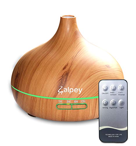 Zalpey 500ml Difusor Aceites Esenciales de Aromaterapia, Humidificador Ultrasónico con Luz Nocturna de 7 Colores y Control Remoto, Función Apagado Automático, Temporizador (Madera clara)