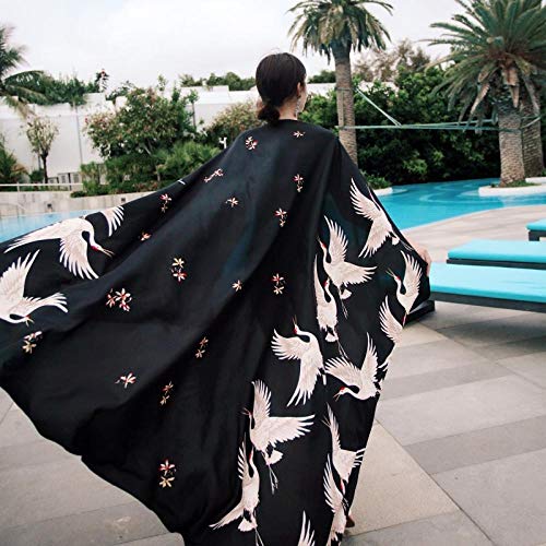 ZAMi Bufanda de Seda para Mujer, Verano, Estilo Delgado, Protector Solar, Chal, Playa, Doble Uso, súper Grande, Toalla de Playa, Gasa, etnia, Bufanda de Viento, Borde Rojo (Animales de Verano)