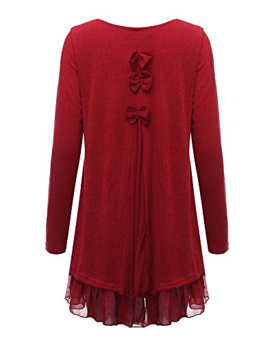 ZANZEA Jersey Mujer Jumper Suéter Larga Tops Vestidos de Encaje para Vestido Lazo Elegant Fiesta de Noche Suéter de Punto para Mujeres Otoño Invierno Tallas Grandes Rojo-399848 5XL